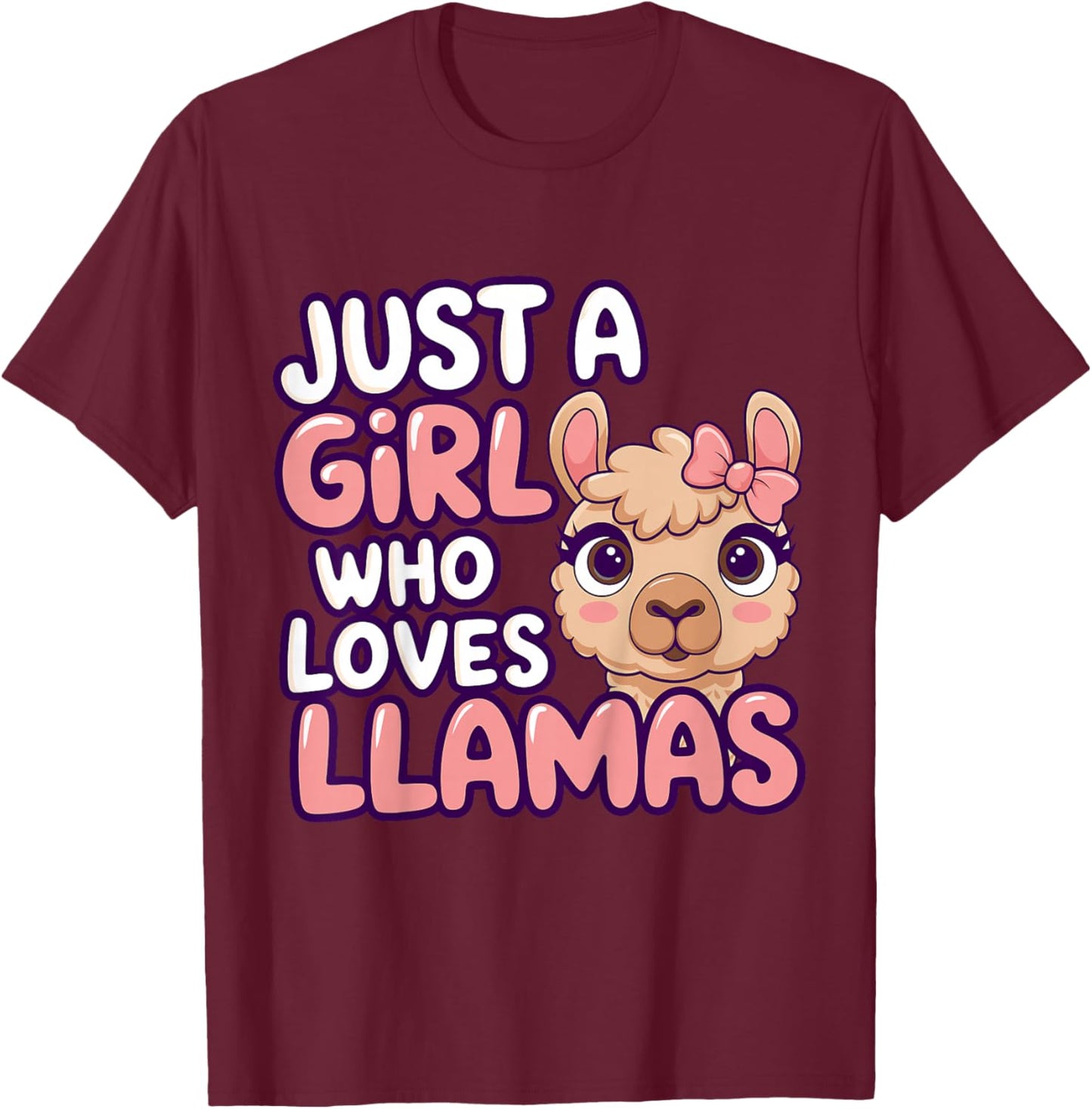 Girl Llama Kids T-Shirt - T-Shirt | Maroon