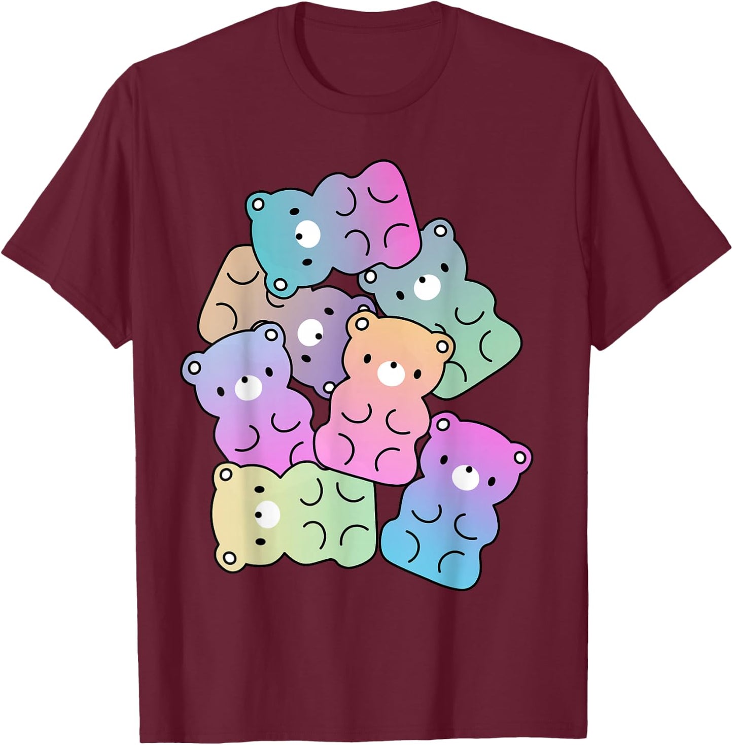 Rainbow Gummy Bear Design Kawaii Aesthetic Teens T-Shirt - T-Shirt | Maroon