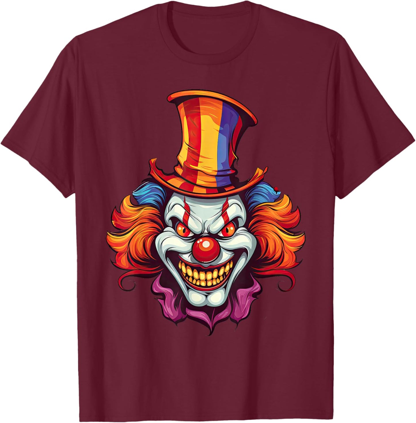 Scary Evil Clown Creepy Spooky Horror Haloween Costume T-Shirt - T-Shirt | Maroon