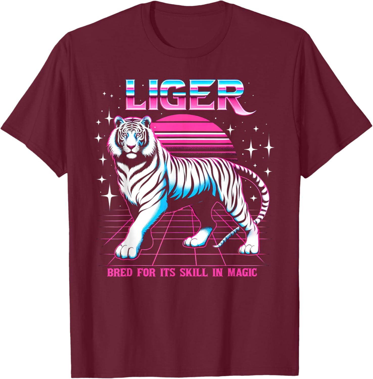 Liger Retro Vintage Tiger Lion Magic Beast Graphic T-Shirt - T-Shirt | Maroon