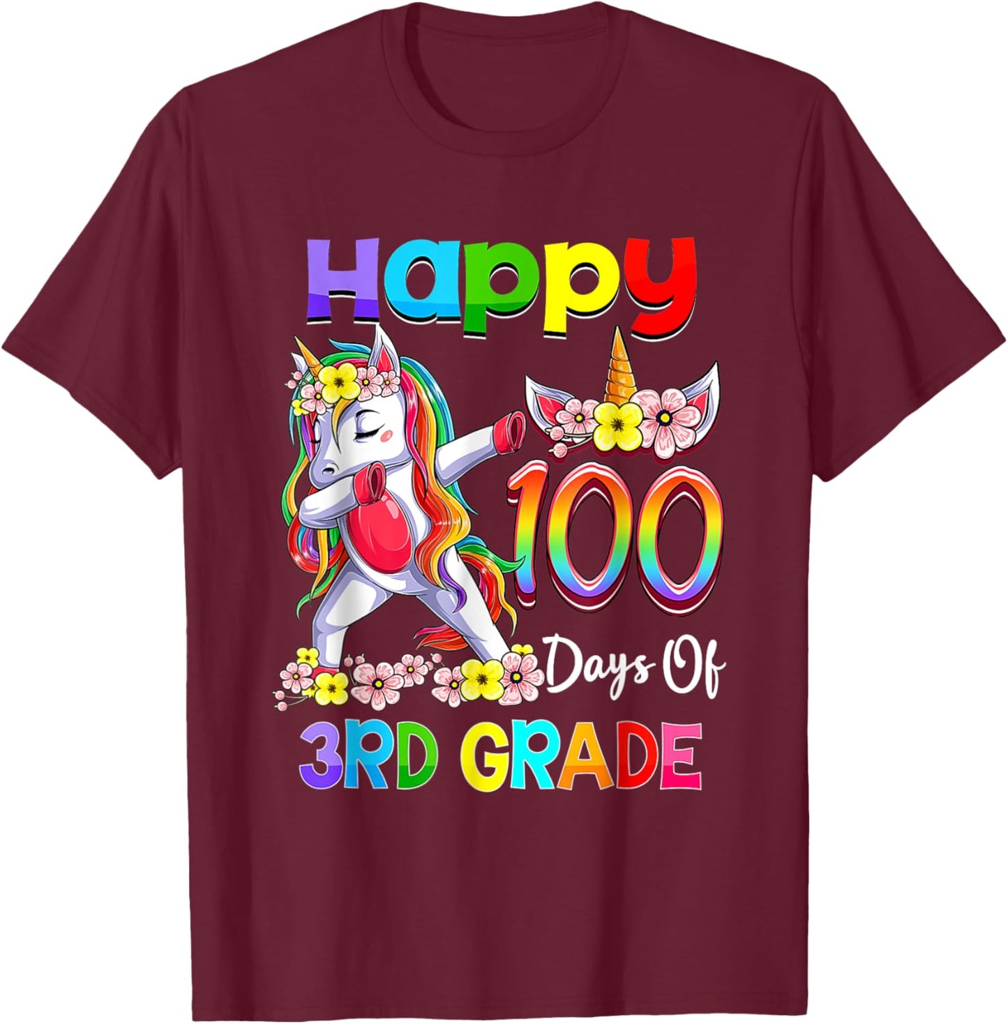 Dabbing Unicorn 100th Day Of School 3rd Grade Girls Teacher T-Shirt - T-Shirt | Maroon