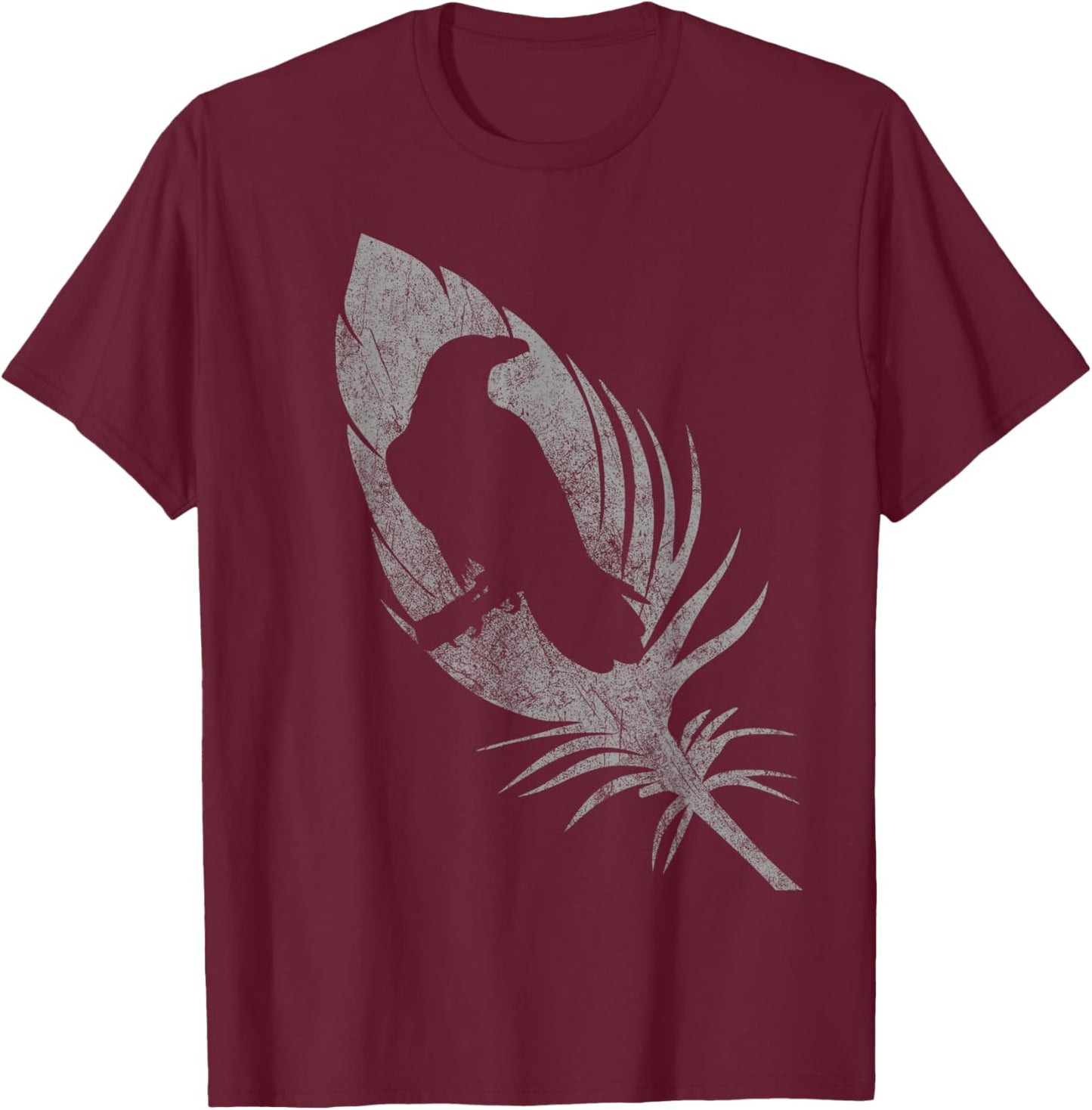 Raven silhouette beautiful crow feather distressed gothic T-Shirt - T-Shirt | Maroon
