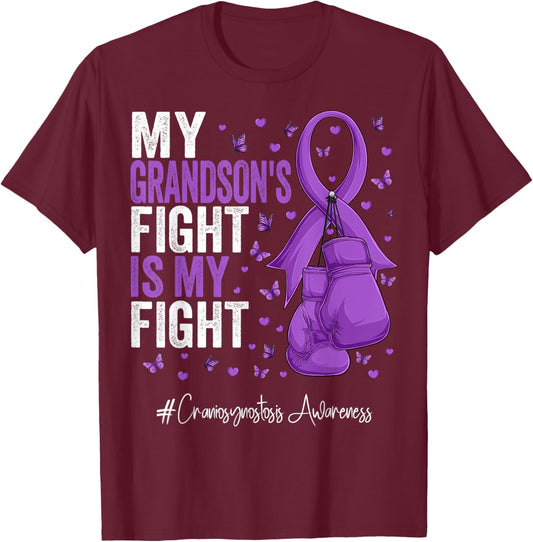 Purple Ribbon Grandson Craniosynostosis Awareness T-Shirt - T-Shirt | Maroon