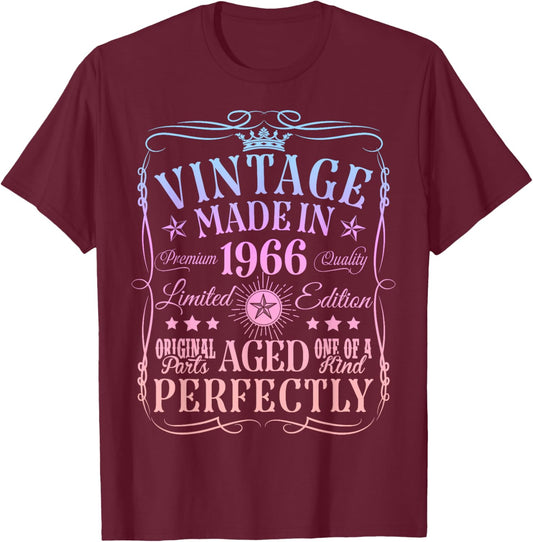 Vintage 59th Birthday Decorations Vintage 1966 59 Years Old T-Shirt - T-Shirt | Maroon