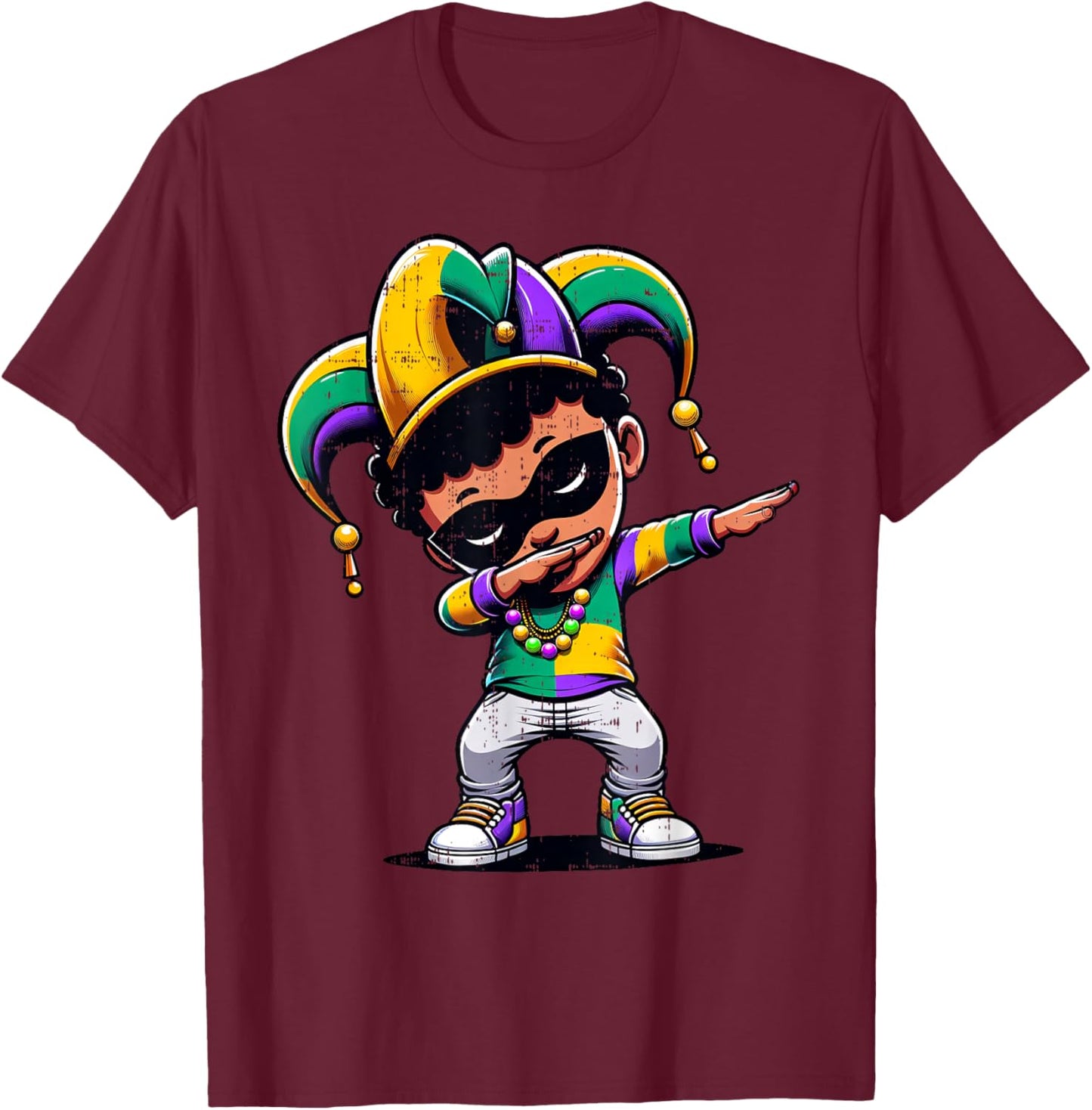 Mardi Gras Dabbing Boy Black Funny Outfit Jester Hat Kids T-Shirt - T-Shirt | Maroon