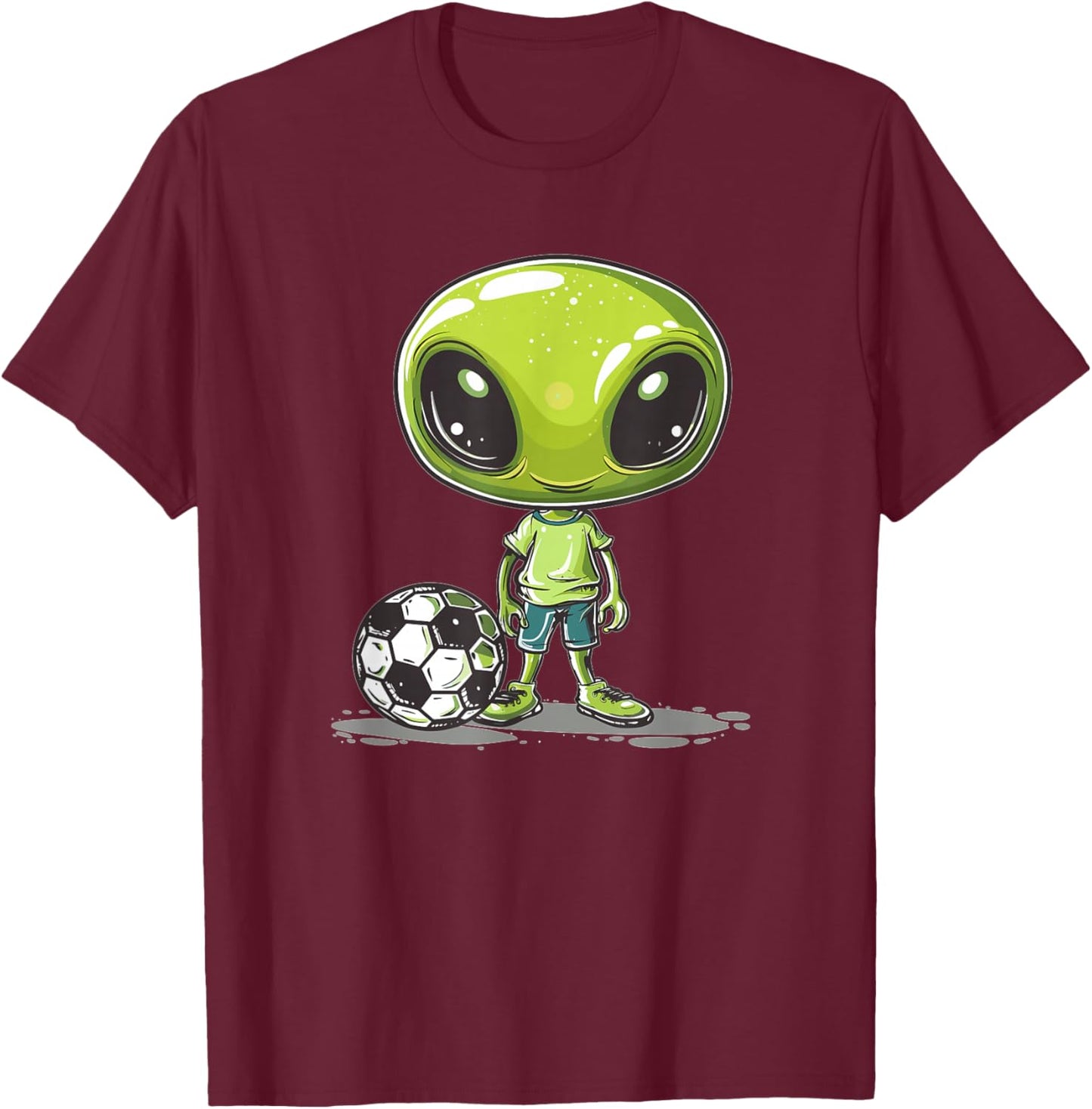 Cute Alien Soccer I Kids Soccer Alien T-Shirt - T-Shirt | Maroon