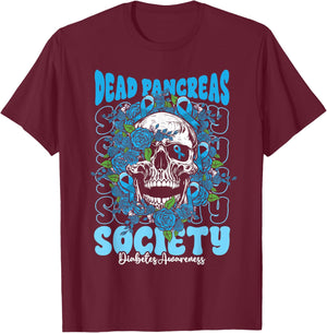 Diabetes Awareness Dead Pancreas Society Skull Halloween T-Shirt - T-Shirt | Maroon