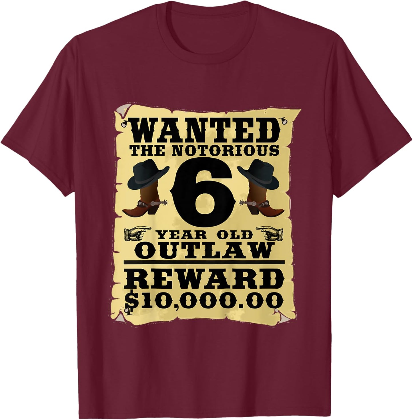 Kids 6 Year Old Cowboy Birthday Party Wild West Western 6th Gift T-Shirt - T-Shirt | Maroon