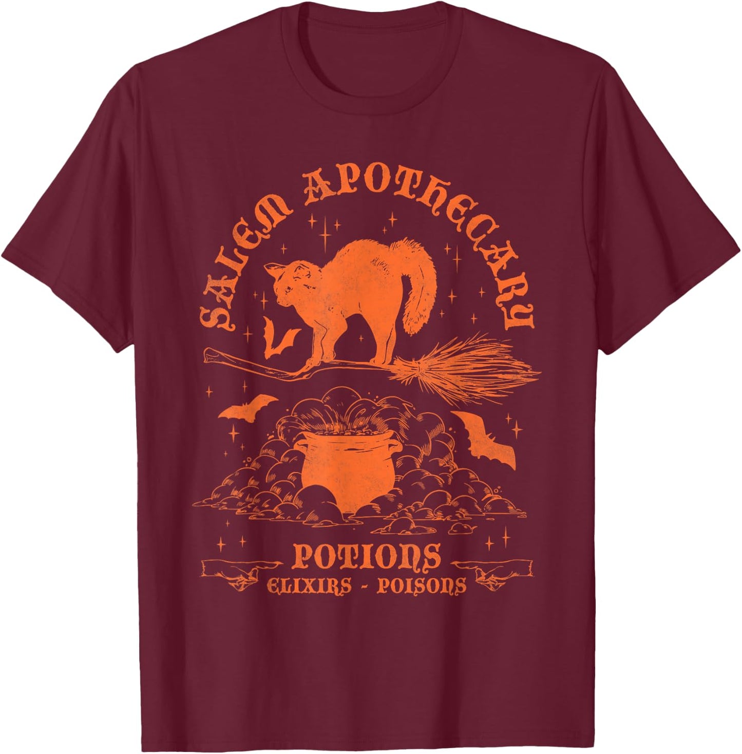 Salem Apothecary, Black Cat Halloween Witch Women T-Shirt - T-Shirt | Maroon