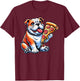Cute English Bulldog Dog Eating Pizza T-Shirt - T-Shirt | Maroon