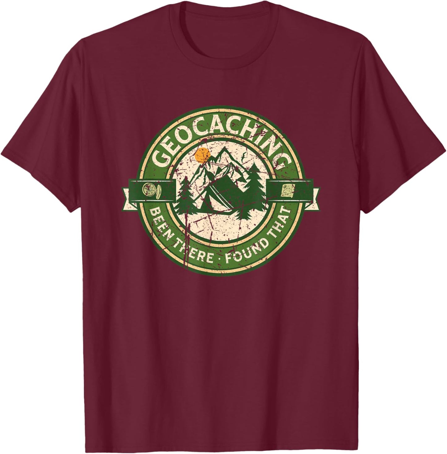 Geocaching Funny Retro Distressed Geocache Lover Men Women T-Shirt - T-Shirt | Maroon