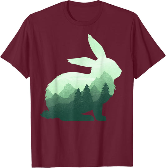 Rabbit Bunny Hare Double Exposure Surreal Wildlife Animal T-Shirt - T-Shirt | Maroon