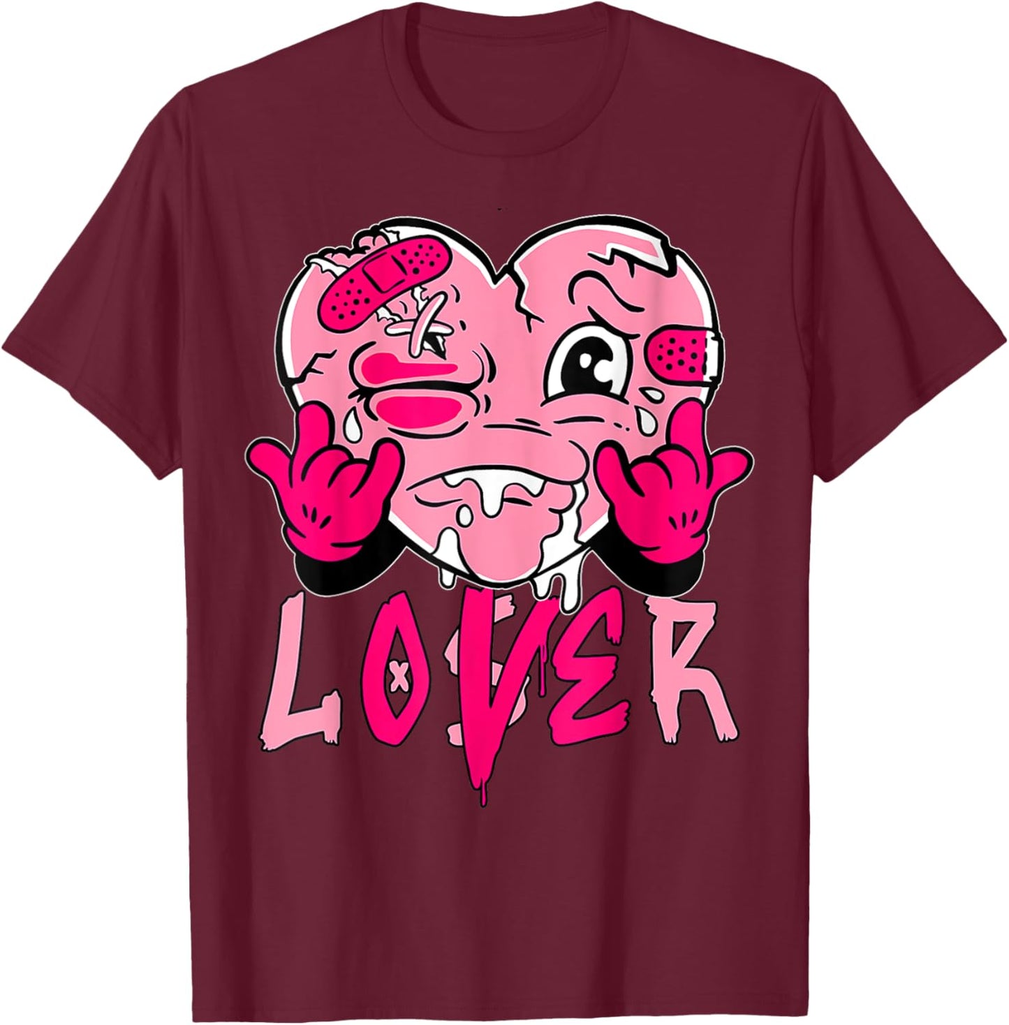 Pink Loser Lover Pink Drip Heart Matching Women T-Shirt - T-Shirt | Maroon