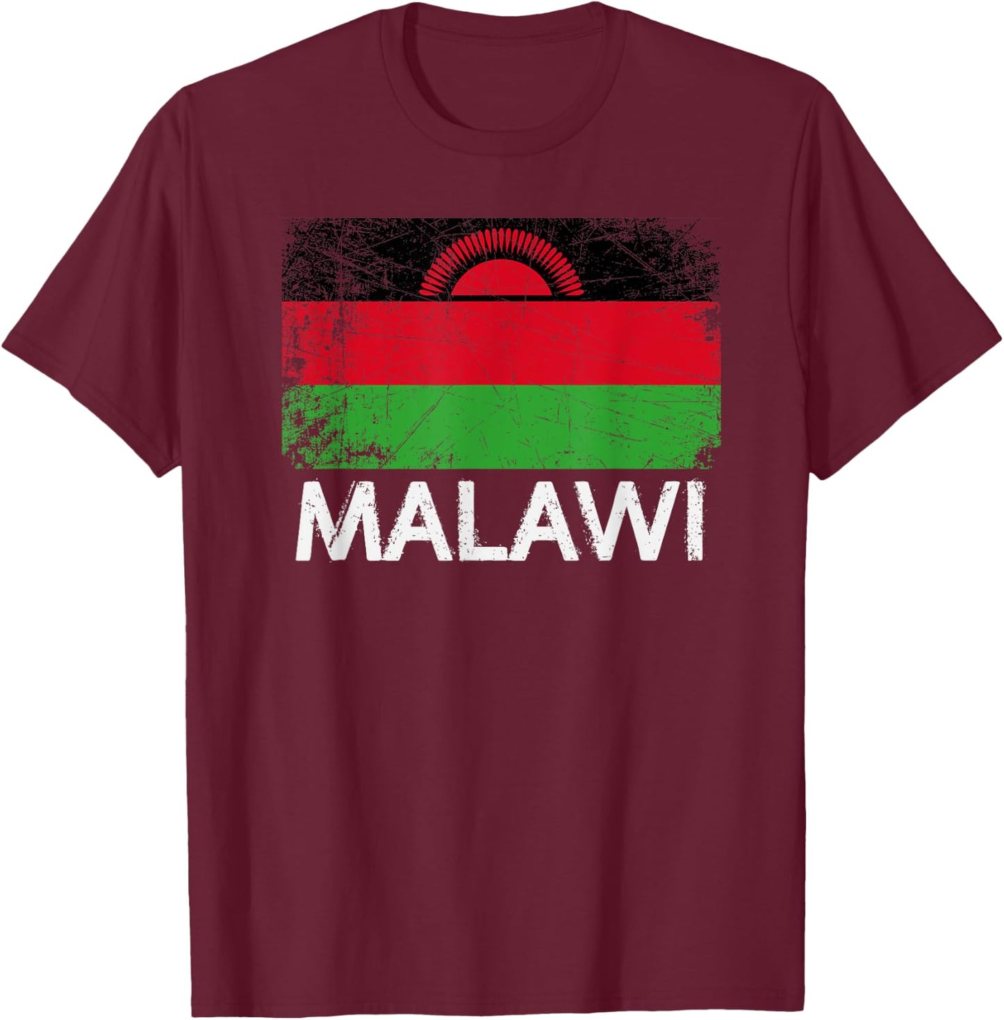 Malawian Flag | Vintage Made In Malawi Gift T-Shirt - T-Shirt | Maroon