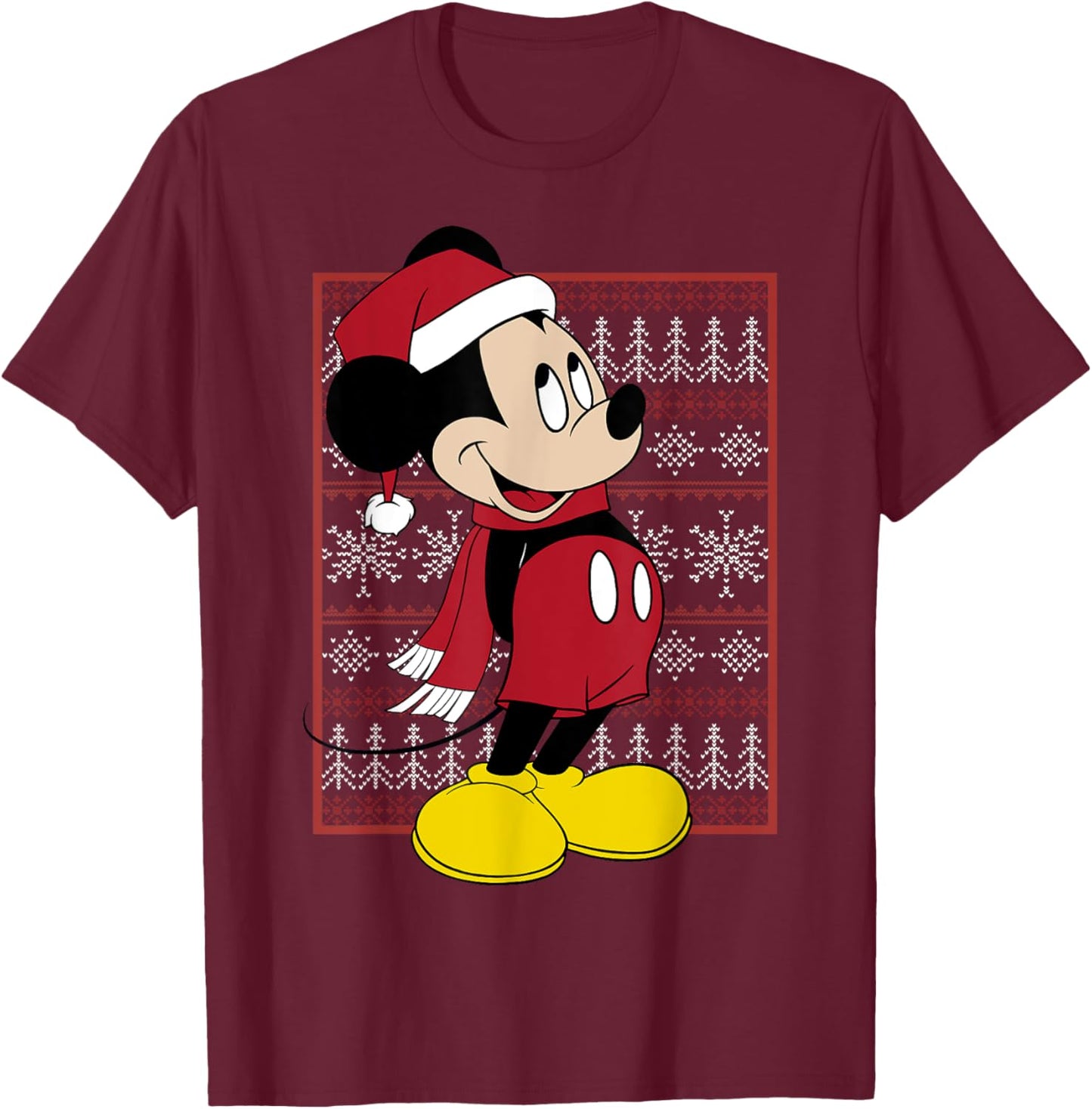 Disney Mickey Mouse Christmas Graphic T-Shirt - T-Shirt | Maroon