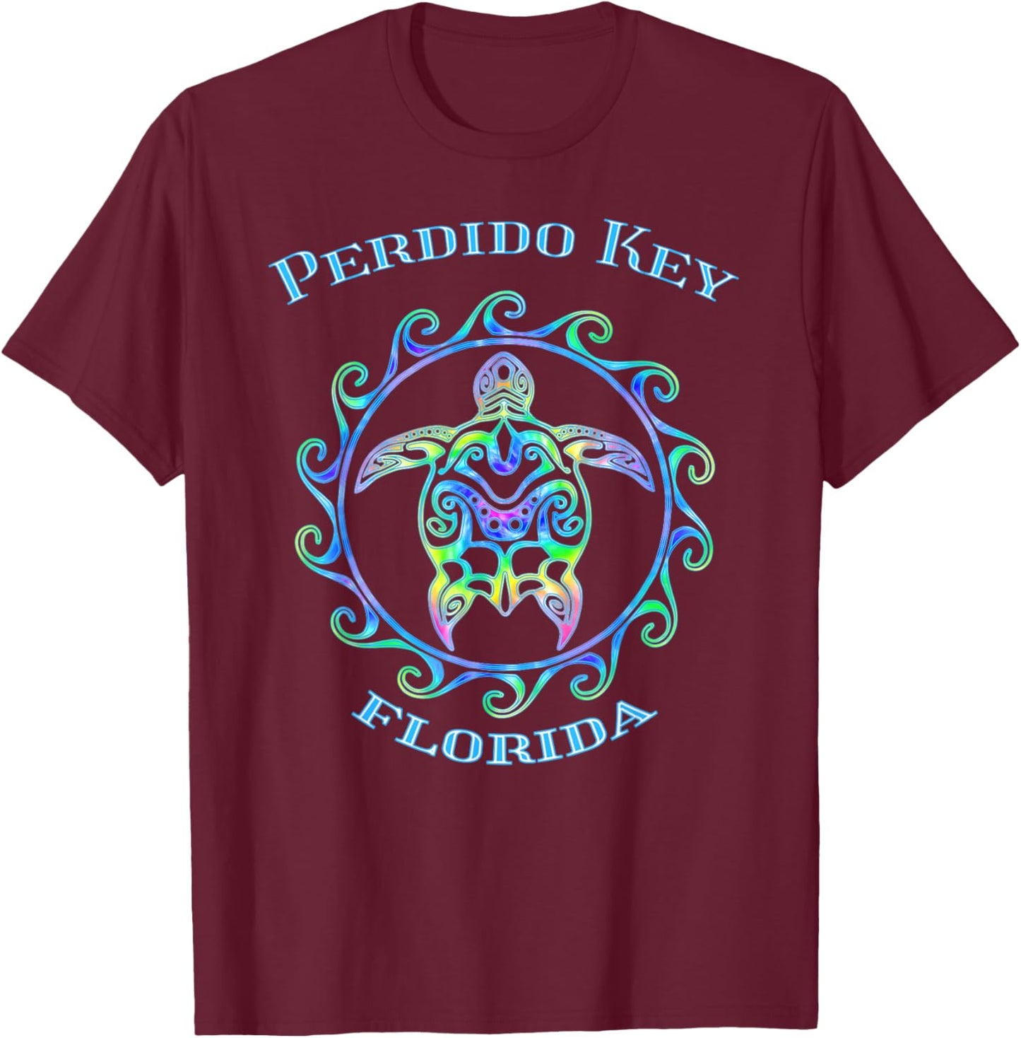 Perdido Key Florida Vacation Colorful Turtle T-Shirt - T-Shirt | Maroon