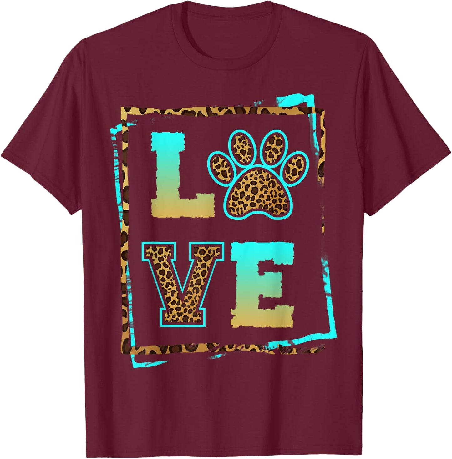 Love Paw Pet Owner Dog Mom Fur Mama Leopard Print Women Gift T-Shirt - T-Shirt | Maroon
