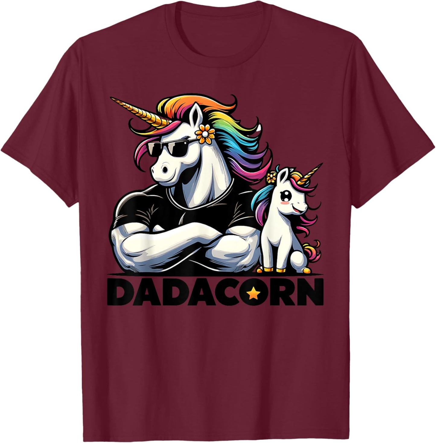 Dadacorn Unicorn Dad and Baby Unicorn, Father's Day Dadacorn T-Shirt - T-Shirt | Maroon