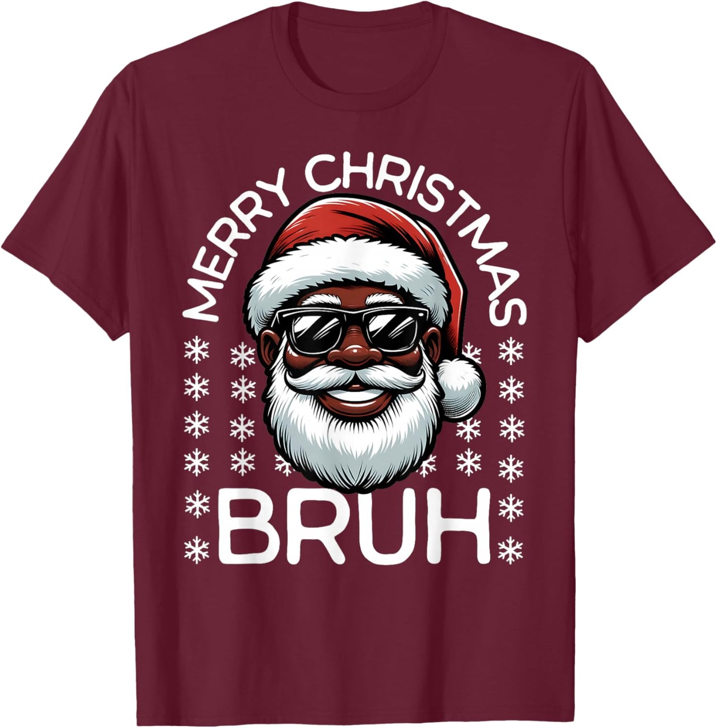Merry Christmas Bruh Christmas Santa Claus Black Men's Boys T-Shirt - T-Shirt | Maroon