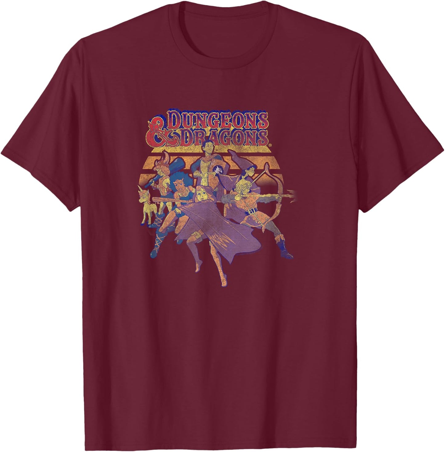 Dungeons & Dragons Retro Characters Action Pose T-Shirt - T-Shirt | Maroon