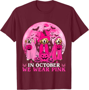 Ghost And Witch Golden Retriever In October We Wear Pink T-Shirt - T-Shirt | Maroon