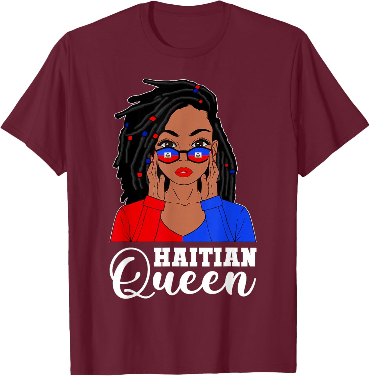 Loc'd Hair Haitian Girl Black Woman Haiti Haitian Queen T-Shirt - T-Shirt | Maroon