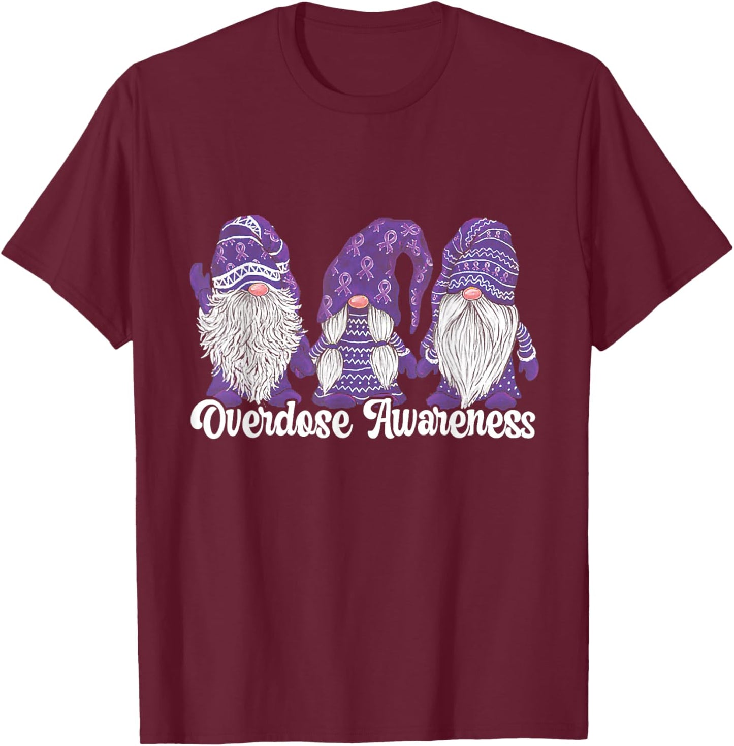 Overdose Awareness Purple Ribbon Drug Addiction T-Shirt - T-Shirt | Maroon
