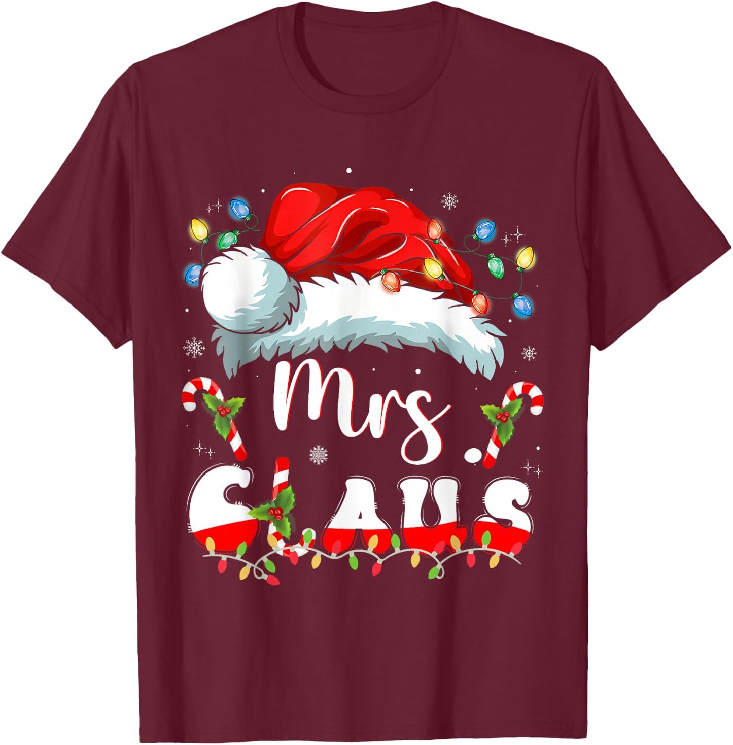Mr and Mrs Claus Couples Matching Christmas Pajamas Santa T-Shirt - T-Shirt | Maroon