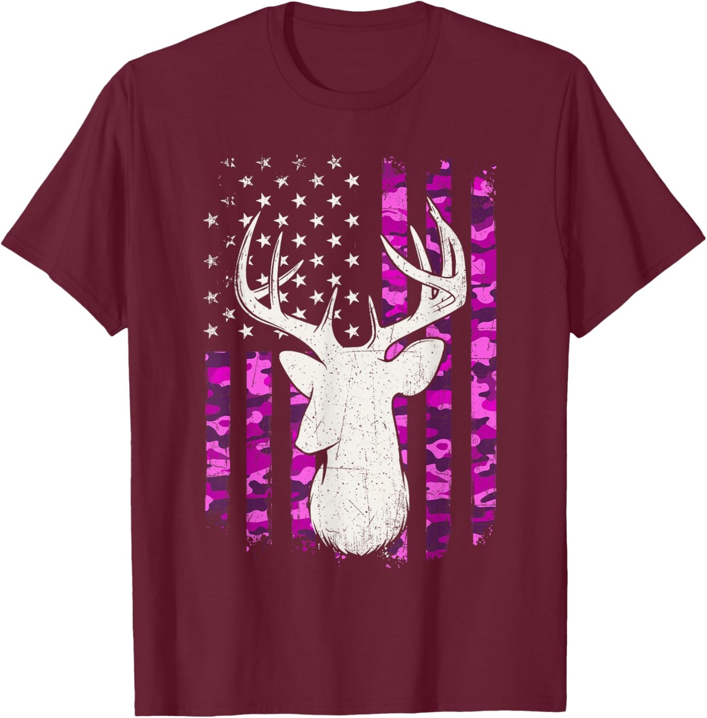 Pink Camouflage Deer - Hunting Lover Wildlife Animal Hunter T-Shirt - T-Shirt | Maroon