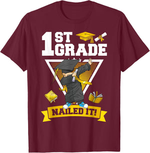 Dabbing Graduation Boys 1st Grade Nailed It Class Of 2025 T-Shirt - T-Shirt | Maroon
