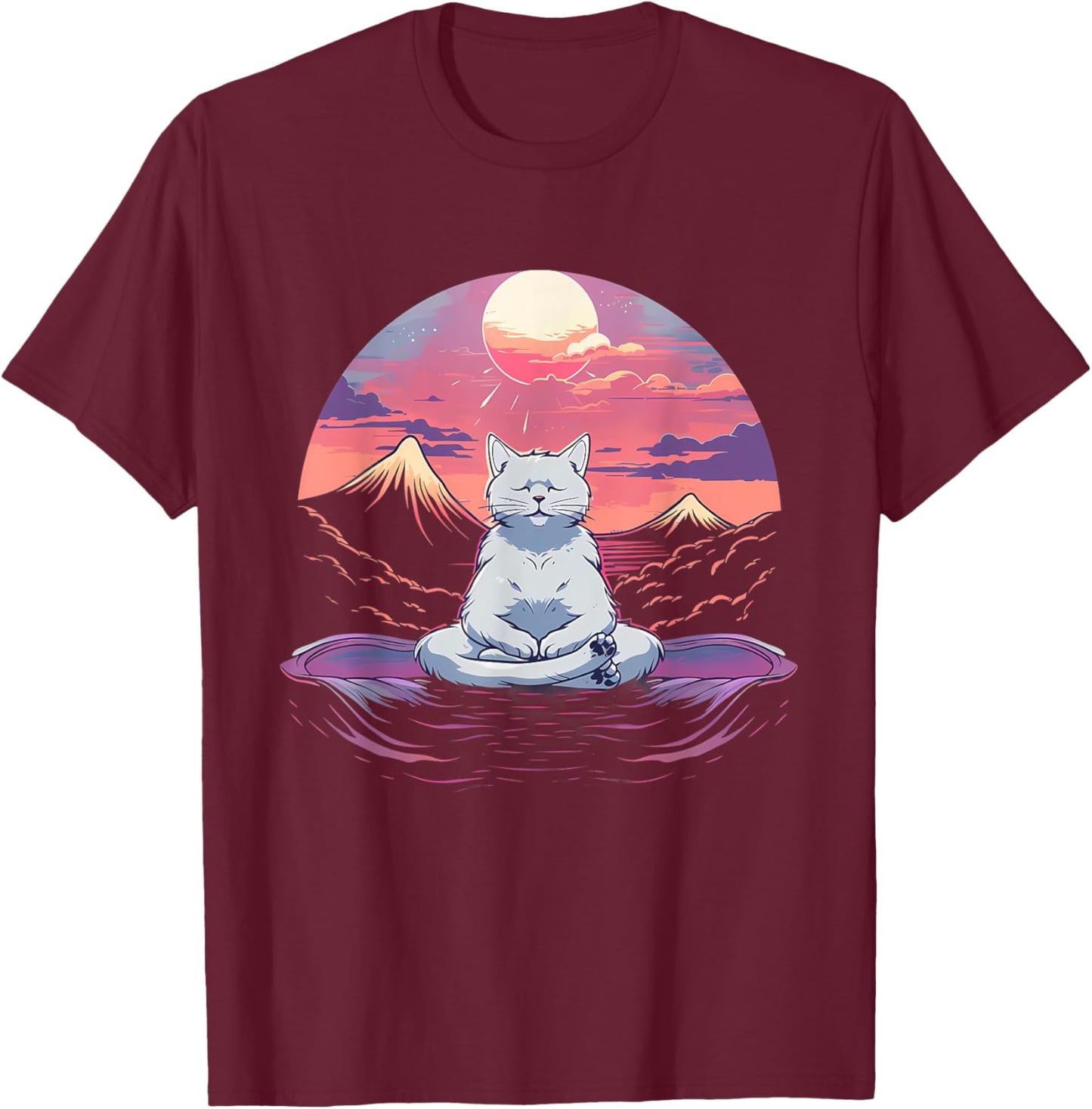 Cat Meditation Nature Buddhist Zen Buddha Hindu Yoga Men Women Kids T-Shirt - T-Shirt | Maroon
