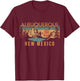 Albuquerque New Mexico USA Outdoor Vintage Albuquerque Blue Short Sleeve Classic Fit -Adults, Kids S T-Shirt - T-Shirt | Maroon
