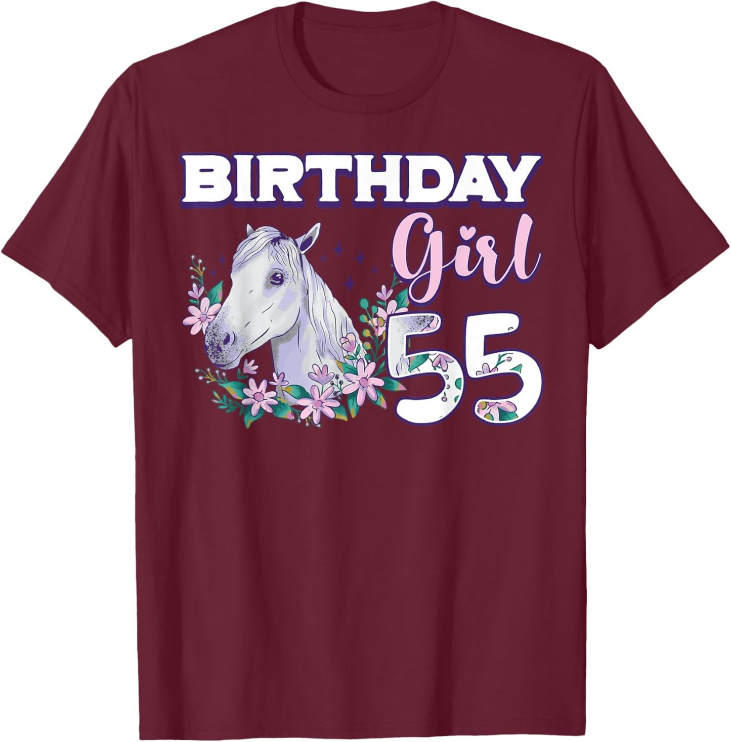 Birthday Girl 55 Horse Theme Birthday Party Celebration 55th T-Shirt - T-Shirt | Maroon