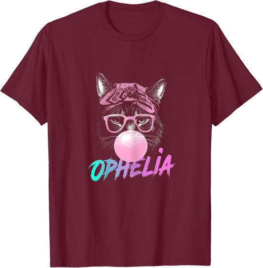OPHELIA - Adorable girl name with cute Cat T-Shirt - T-Shirt | Maroon