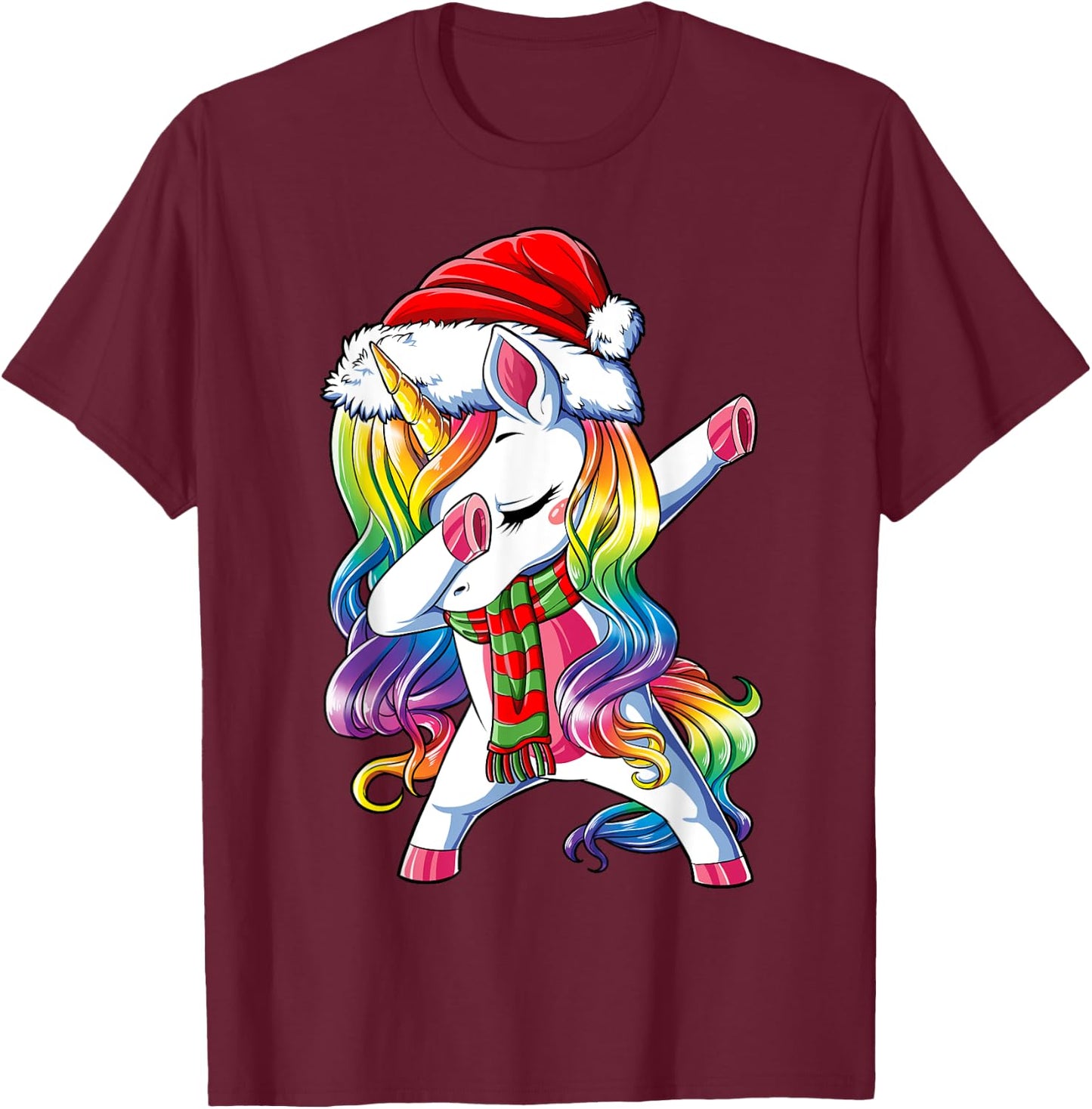 Dabbing Unicorn Santa Christmas Kids Girls Women Xmas Dab T-Shirt - T-Shirt | Maroon