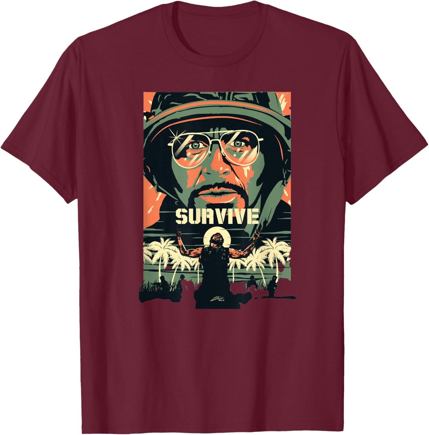 Tropic Thunder Movie, Survive, Funny T-Shirt - T-Shirt | Maroon