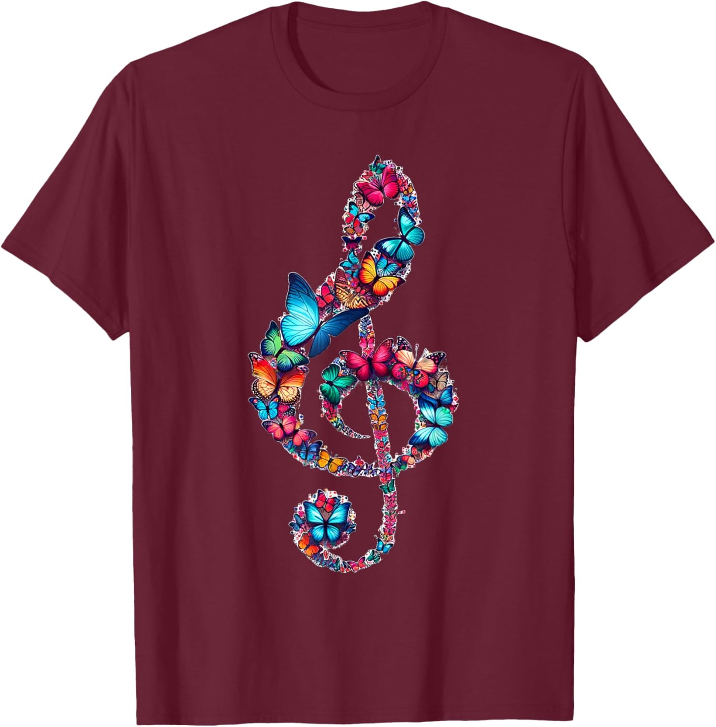 Butterflies Treble Clef Butterfly Musical Note Music T-Shirt - T-Shirt | Maroon