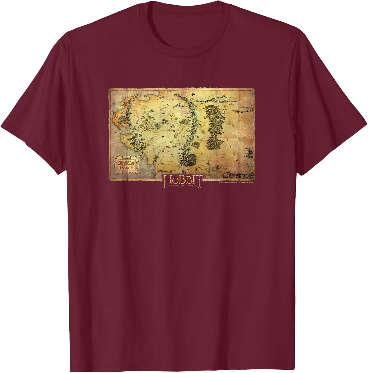 Hobbit Middle Earth Map T-Shirt - T-Shirt | Maroon