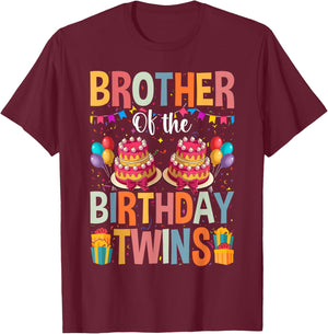 Brother Of The Birthday Twins Kids Big Brother Of Twins Bday T-Shirt - T-Shirt | Maroon