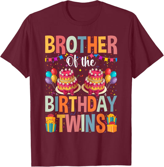 Brother Of The Birthday Twins Kids Big Brother Of Twins Bday T-Shirt - T-Shirt | Maroon