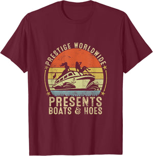 Vintage Retro Prestige Worldwide Presents Boats And Hoes T-Shirt - T-Shirt | Maroon