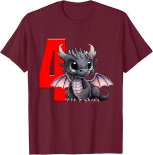 4th Birthday Shirt Dragon Party Birthday Boy Red Kids Four 4 T-Shirt - T-Shirt | Maroon