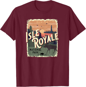 Isle Royale National Park Michigan Vintage Travel Souvenir T-Shirt - T-Shirt | Maroon