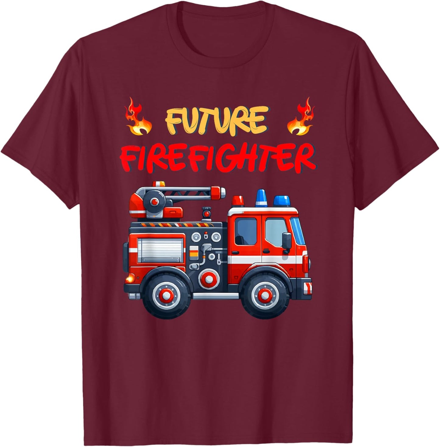 Fufure Firefighter Boys Girls Kids Fire Trucks Lovers T-Shirt - T-Shirt | Maroon