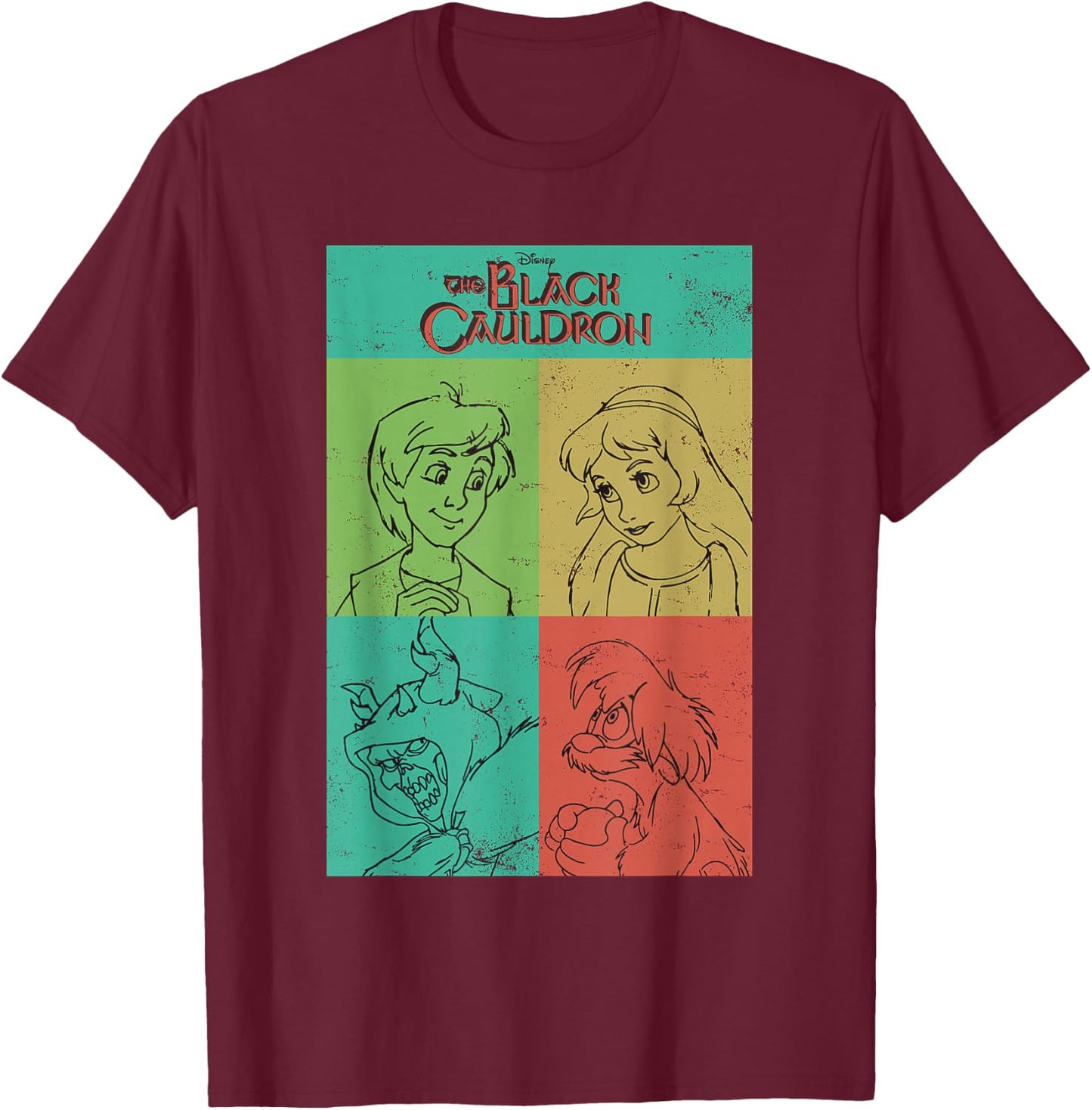 Disney The Black Cauldron Character Grid T-Shirt - T-Shirt | Maroon