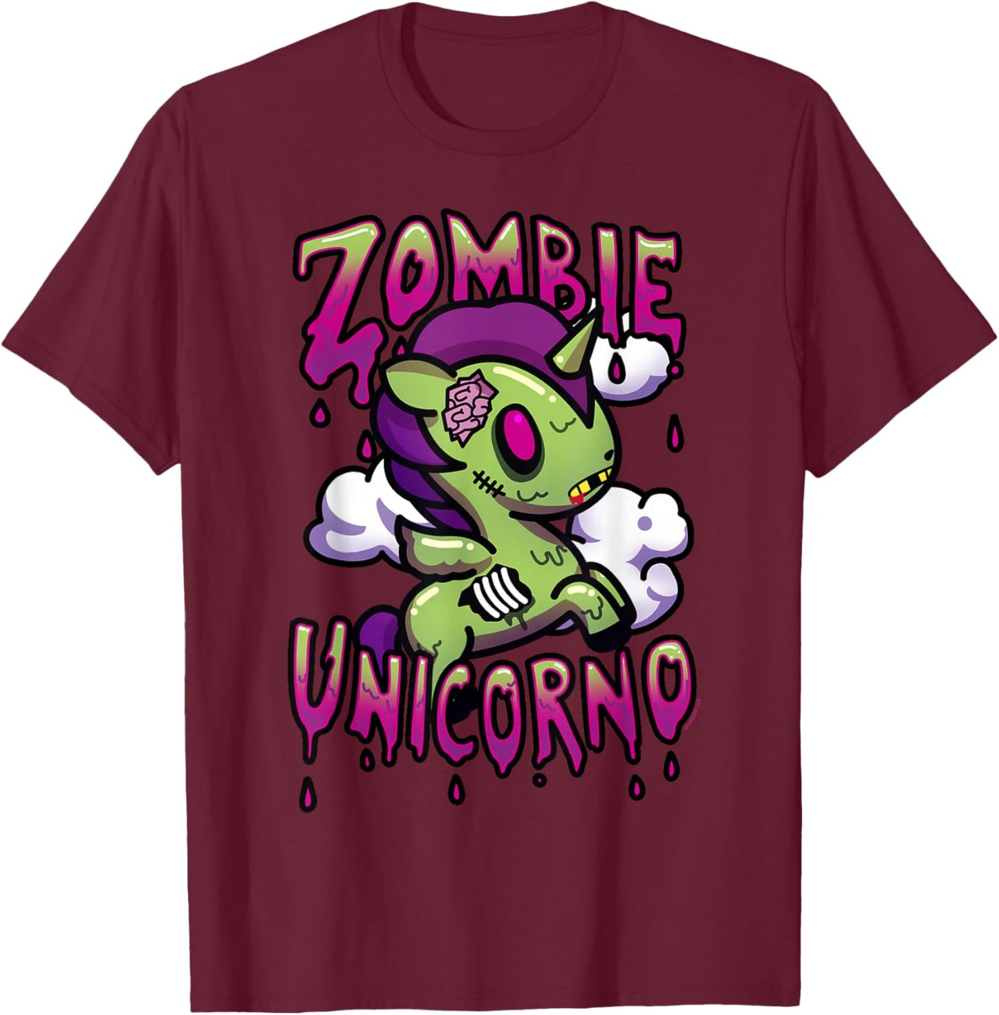 Tokidoki Halloween Zombie Unicorno Milo Portrait T-Shirt - T-Shirt | Maroon