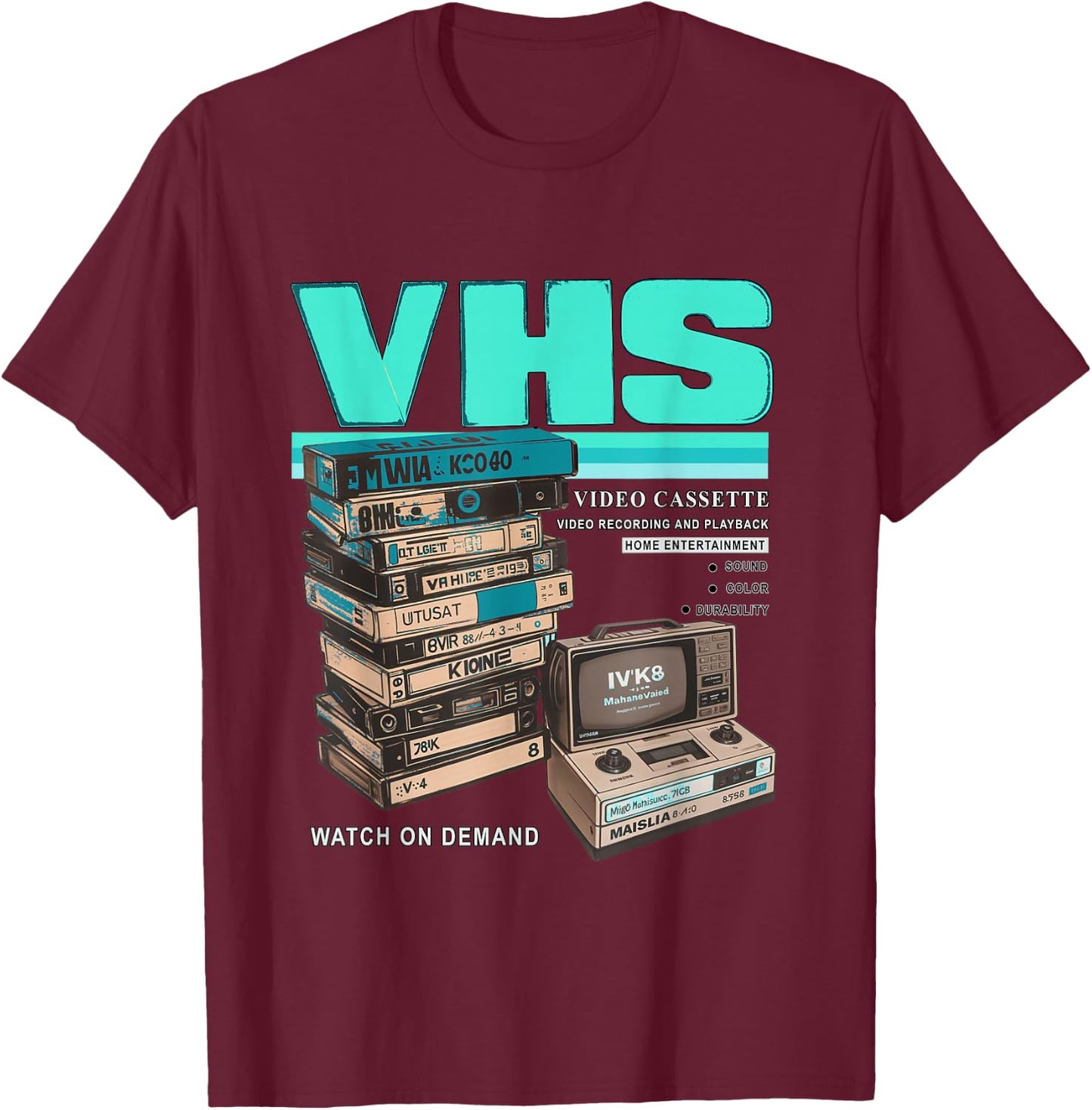 Teal Aqua VHS and Chill Teal Aqua Graphic T-Shirt - T-Shirt | Maroon