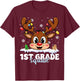 First Grade Squad Teachers Christmas Reindeer Lovers Xmas T-Shirt - T-Shirt | Maroon