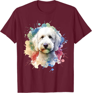 White Labradoodle Dog Watercolor Artwork T-Shirt - T-Shirt | Maroon