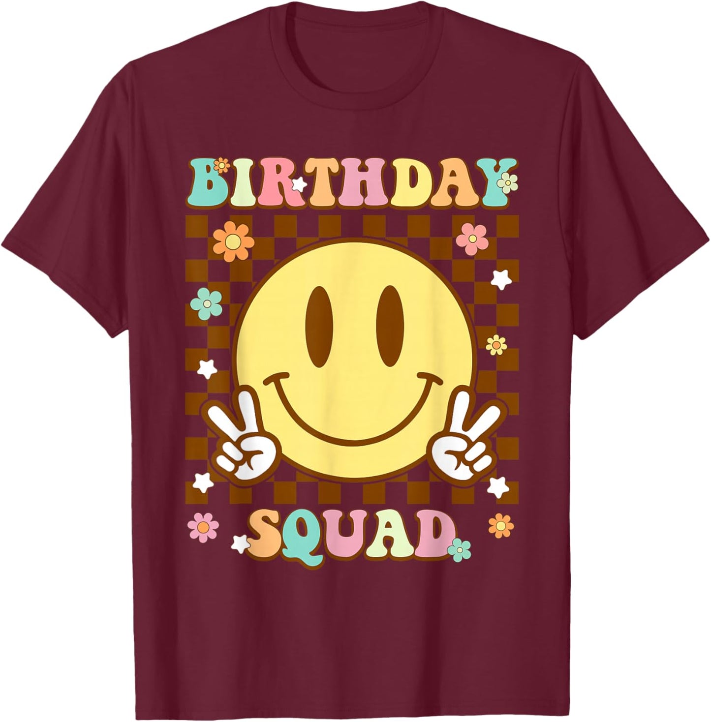 Groovy Birthday Squad Matching Birthday Family Group Bday T-Shirt - T-Shirt | Maroon